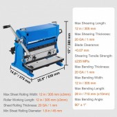 VivaTechnix ZHBJJ12YC20G7HIIJV0 Masina universala pentru prelucrat tabla 3in1, Taiere /Roluire /Profilare, Grosime max 1 mm