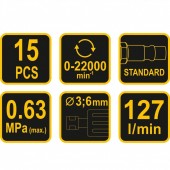 VOREL 81109 Biax pneumatic Vorel 81109, cu accesorii, 15 piese, 22000rpm