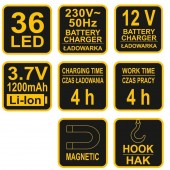 VOREL 82720 Lampa de lucru 36 leduri, fara cablu, Vorel 82720, Li-Ion