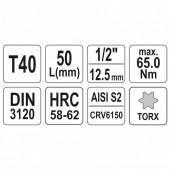 YATO YT-04314 Bit Torx T40 cu adaptor 1/2, 55mm, Cr-V, Yato YT-04314