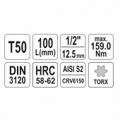 YATO YT-04326 Bit torx cu cu adaptor 1/2, Yato YT-04326, T50, 100 mm