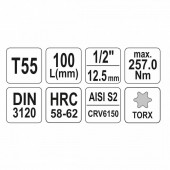 YATO YT-04327 Bit torx cu cu adaptor 1/2, Yato YT-04327, T55, 100 mm