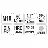 YATO YT-04343 Bit SPLINE M10 cu adaptor 1/2, 55 mm, Cr-V, Yato YT-04343