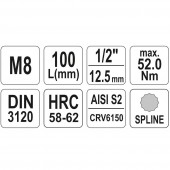 YATO YT-04352 Bit spline cu adaptor Yato YT-04352, M8, 1/2, 100 mm, Cr-V
