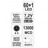 YATO YT-0852 Lampa de atelier cu 61 leduri Yato YT-0852, 800mAh, 7.2V