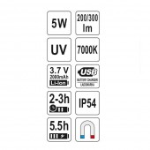 YATO YT-08580 Lanterna Led si UV, cu acumulator Yato YT-08580, 5W, 300lm, Li-Ion, IP54