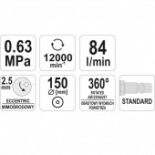 YATO YT-09739 Slefuitor pneumatic Yato YT-09739, excentric 2.5mm, diametru disc 150mm, 12000rpm