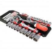 YATO yt-38680 Set tubulare cu accesorii clichet 1/4', 1/2 ', 51 piese, Cr-V