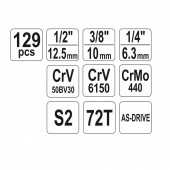 YATO YT-38881 Trusa chei Yato YT-38881, 129 buc, Crom Vanadiu