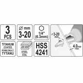 YATO YT-44731 Set 3 burghie in trepte Yato YT-44731, pentru metal, 3-20 mm