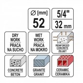 YATO YT-60373 Carota diamantata pentru beton Yato YT-60373, diametru 52 mm, lungime 400 mm