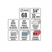 YATO YT-60374 Carota diamantata pentru beton Yato YT-60374, diametru 68 mm, lungime 430 mm