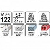 YATO YT-60377 Carota diamantata pentru beton Yato YT-60377, diametru 122 mm, lungime 430 mm