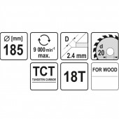 YATO YT-6063 Disc pentru lemn Yato YT-6063, 185 x 18 x 20 mm
