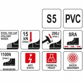 YATO YT-80882 Cizme din cauciuc cu bombeu metalic Yato YT-80882, marimea 40, S5, SRA, Negre
