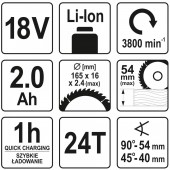 YATO YT-82810 Fierastrau circular cu acumulator Yato YT-82810, diametru 165 mm, 2 Ah, 18V, Li-Ion