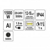 YATO YT-99501 Incalzitor terasa cu halogen Yato YT-99501, 230V, 1500W, de tavan, IP44, Aluminiu, Telecomanda